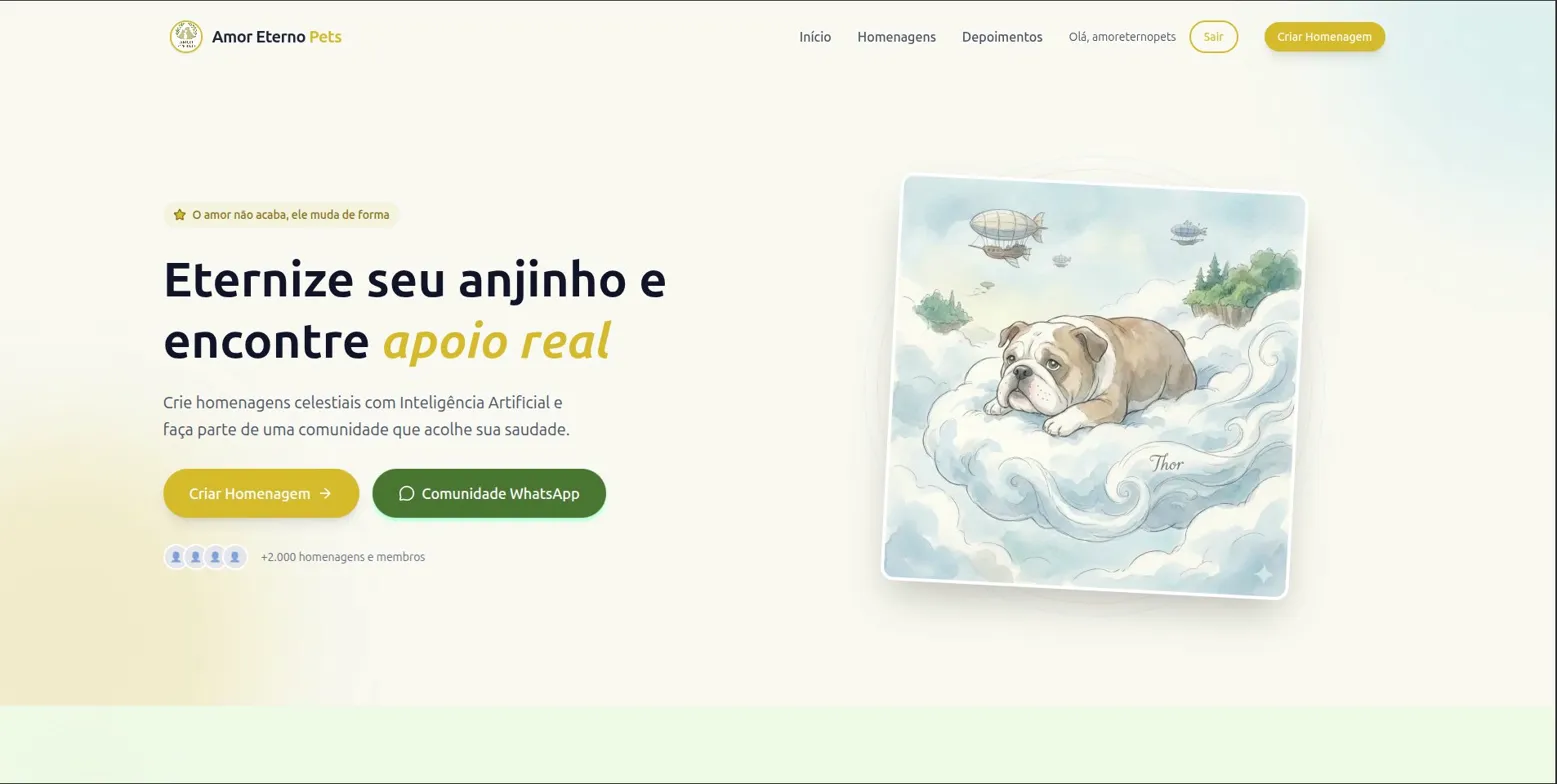 Amor Eterno Pets — Aplicação web com homenagens geradas por IA