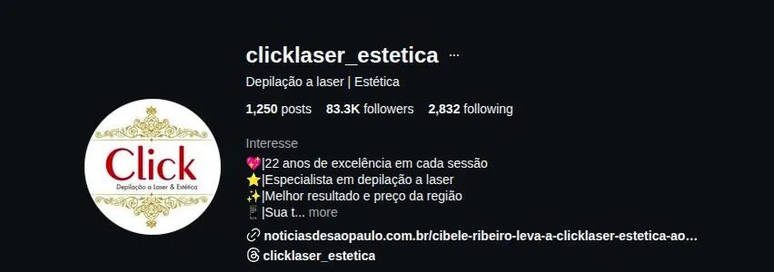 Click Laser — Perfil Instagram com 83.3K seguidores